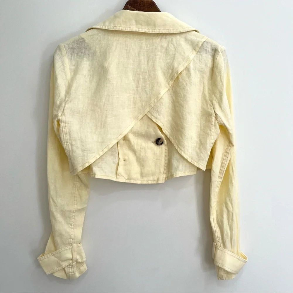 Free People Crossover Back Bennie Linen Double Breasted Blazer Butter Yellow